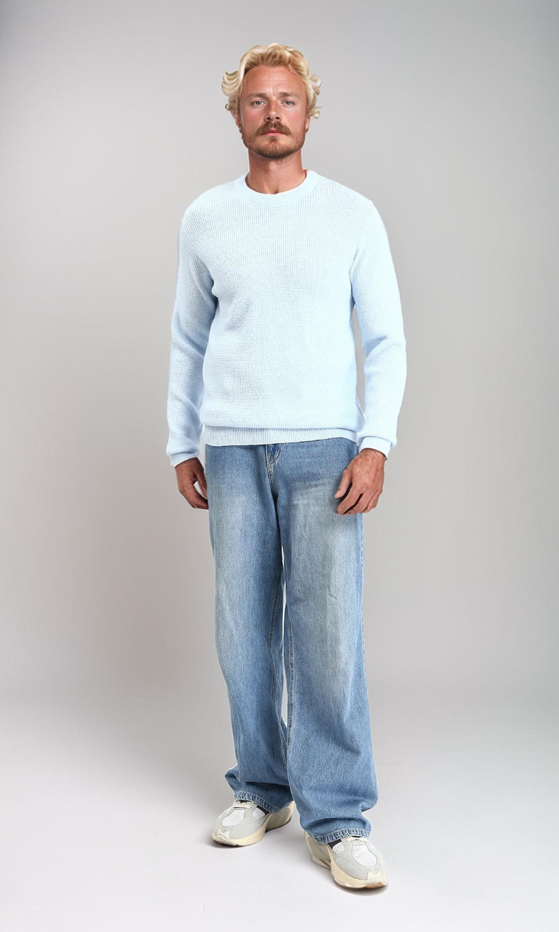 R211359 - Ribbed Round Neck Winter Pullover - Powder Blue