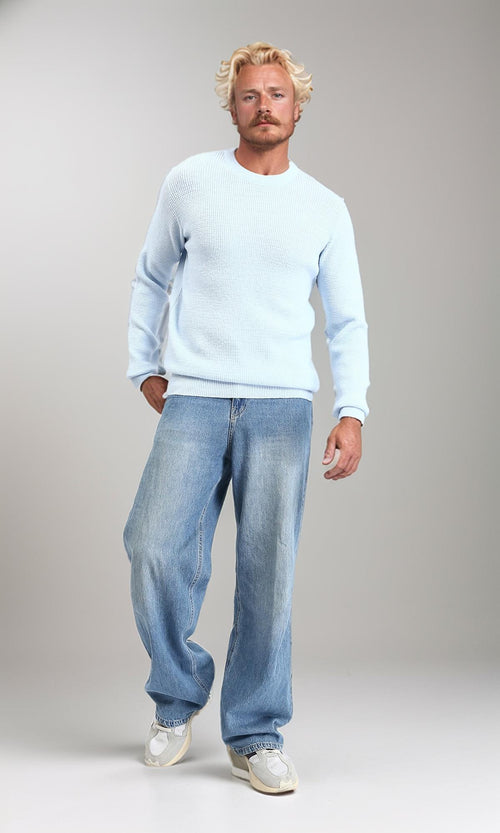 R211359 - Ribbed Round Neck Winter Pullover - Powder Blue
