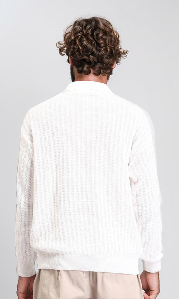 R211360 - Long Sleeves Striped Buttoned Sweater - Off-White