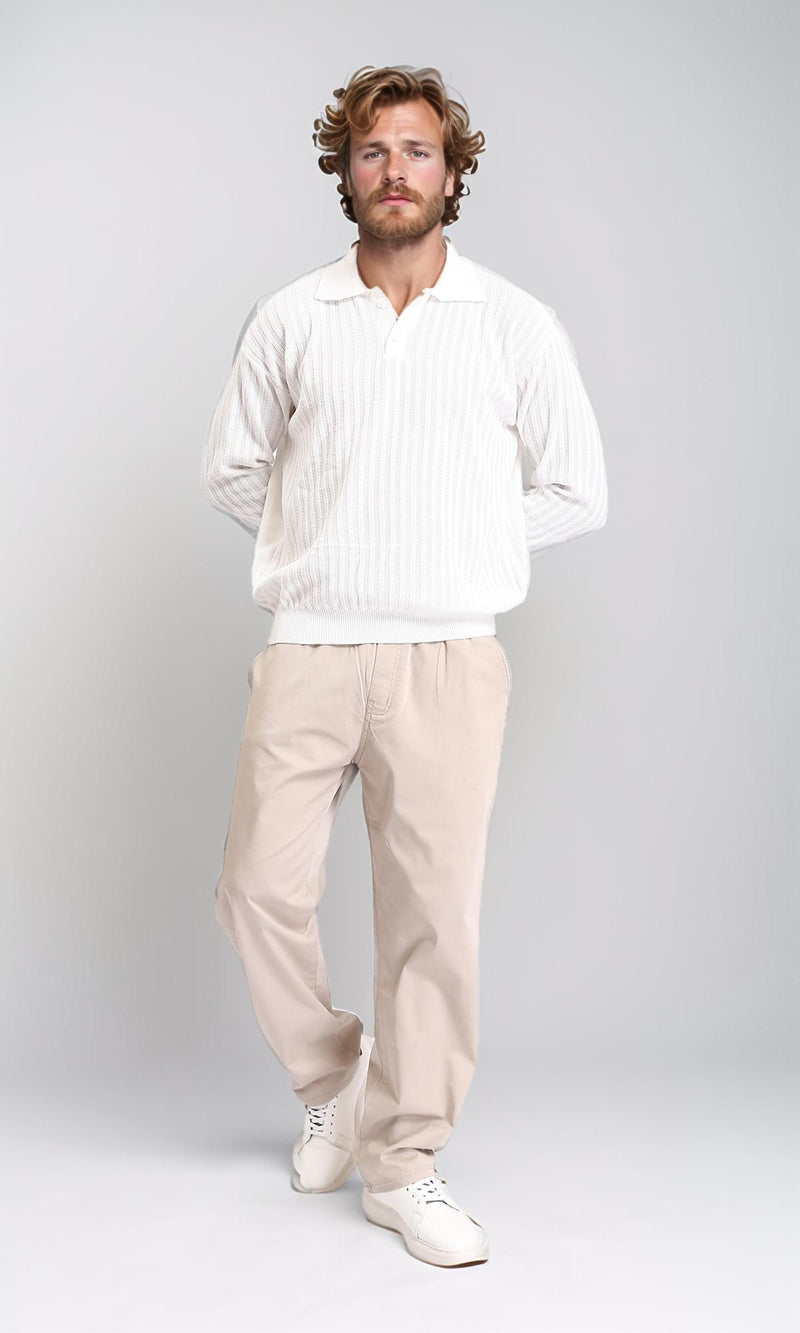 R211360 - Long Sleeves Striped Buttoned Sweater - Off-White