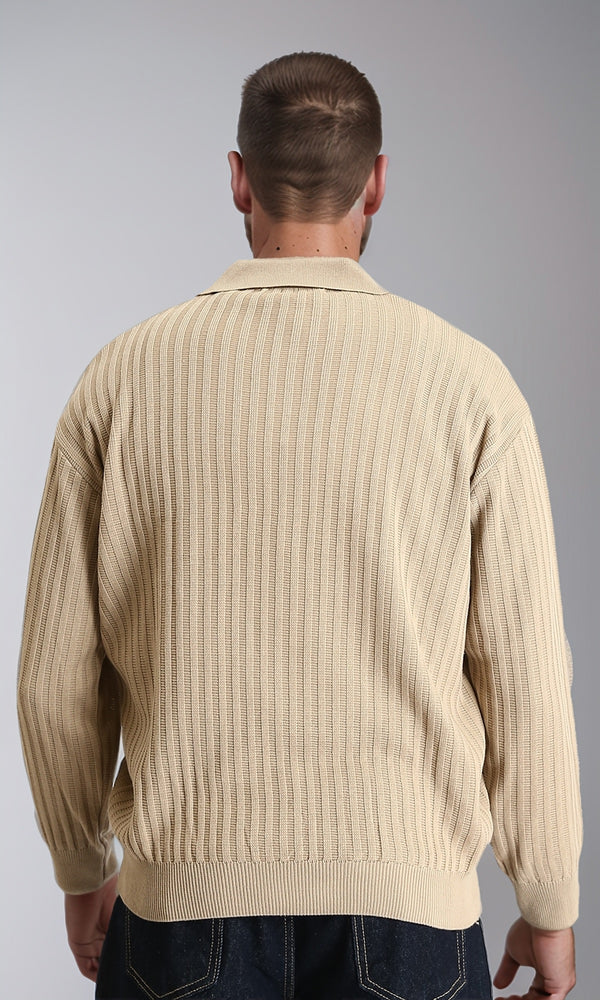 R211361 - Long Sleeves Ribbed Winter Pullover - Dark Beige