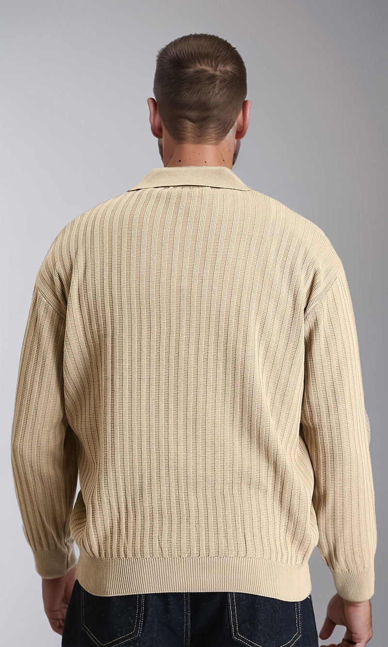 R211361 - Long Sleeves Ribbed Winter Pullover - Dark Beige