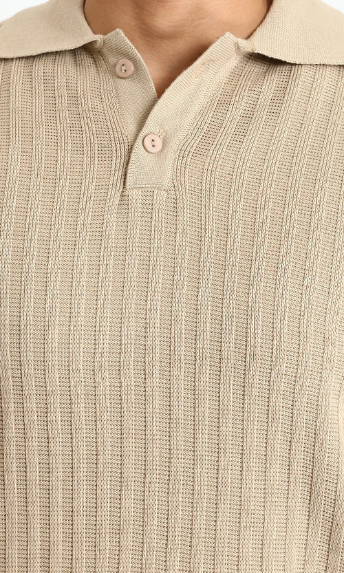 R211361 - Long Sleeves Ribbed Winter Pullover - Dark Beige