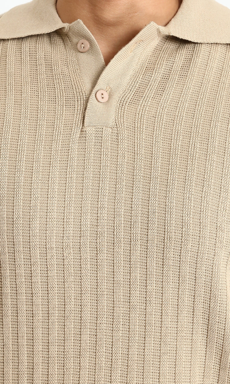 R211361 - Long Sleeves Ribbed Winter Pullover - Dark Beige