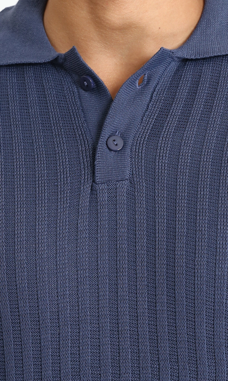 R211362 - Long Sleeves Ribbed Winter Pullover - Light Navy Blue