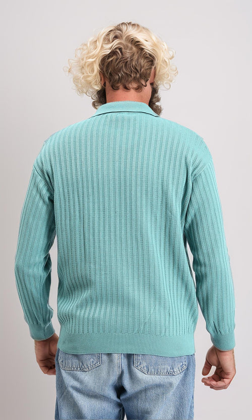 R211364 - Long Sleeves Ribbed Winter Pullover - Dark Mint