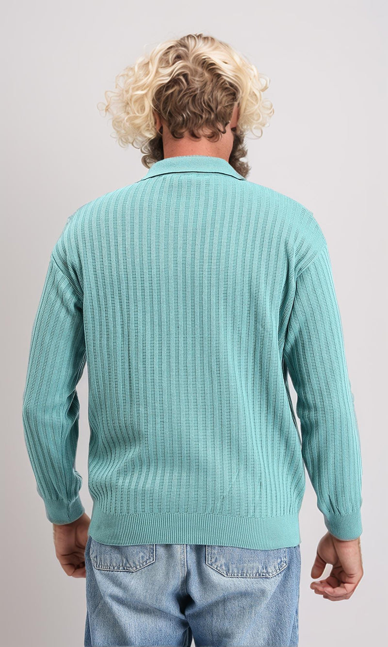 R211364 - Long Sleeves Ribbed Winter Pullover - Dark Mint