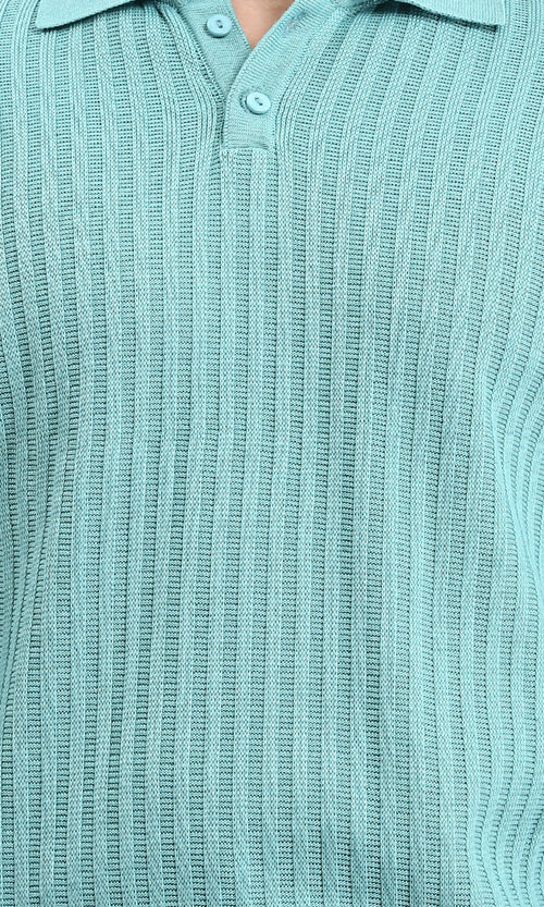 R211364 - Long Sleeves Ribbed Winter Pullover - Dark Mint