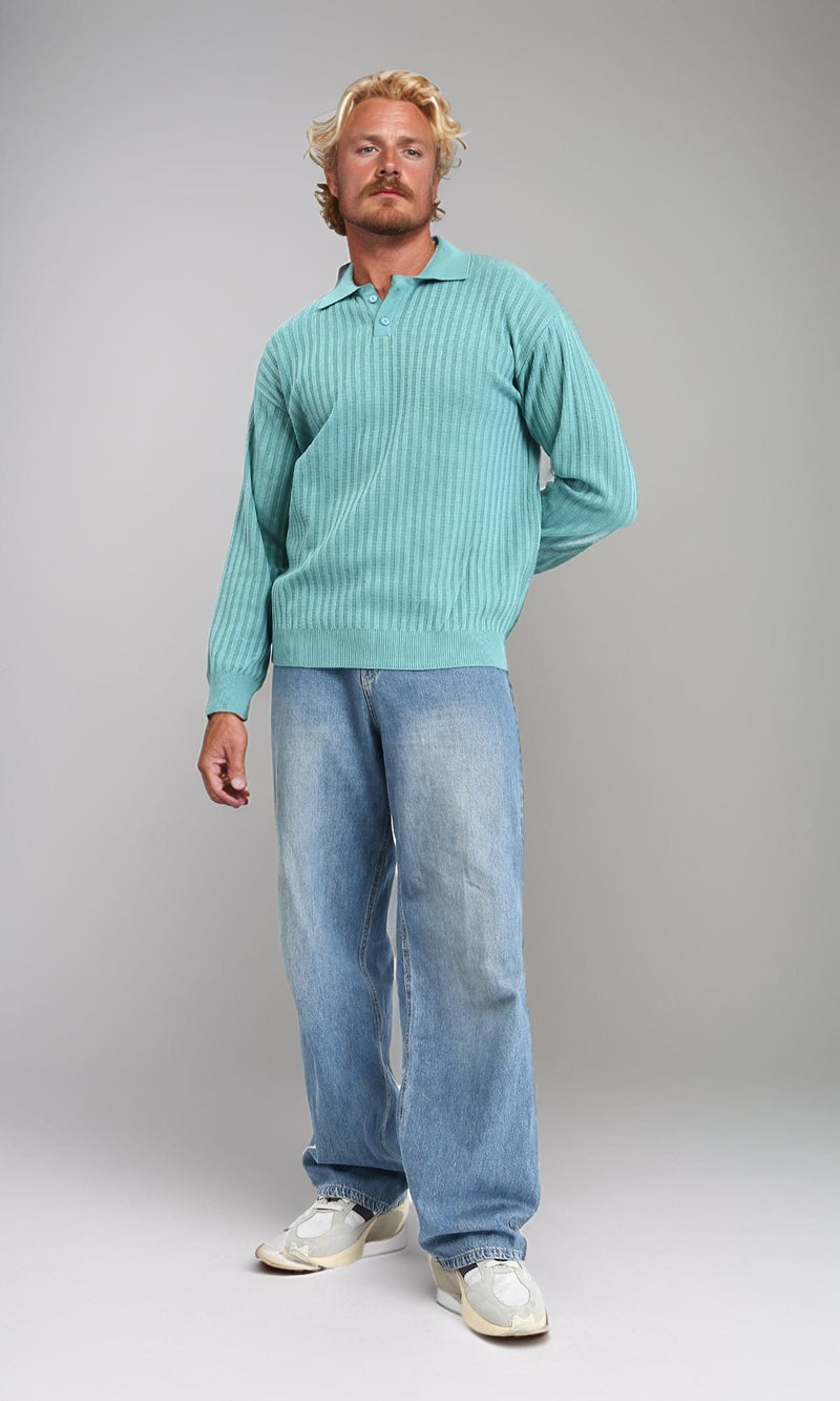 R211364 - Long Sleeves Ribbed Winter Pullover - Dark Mint