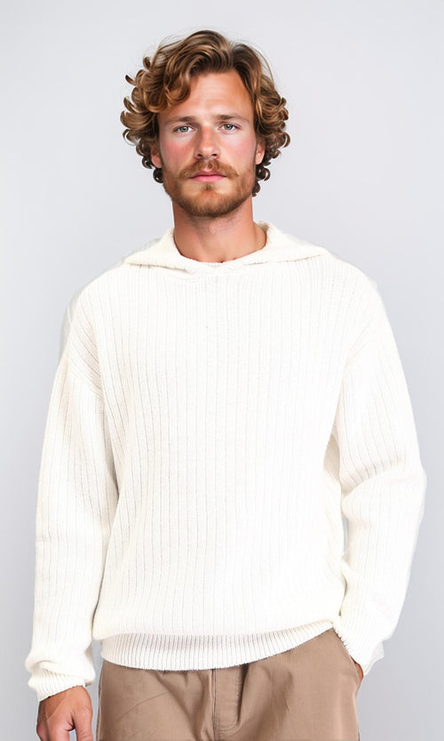 R211365 - Regular Fit Casual Hooded Pullover - Cream