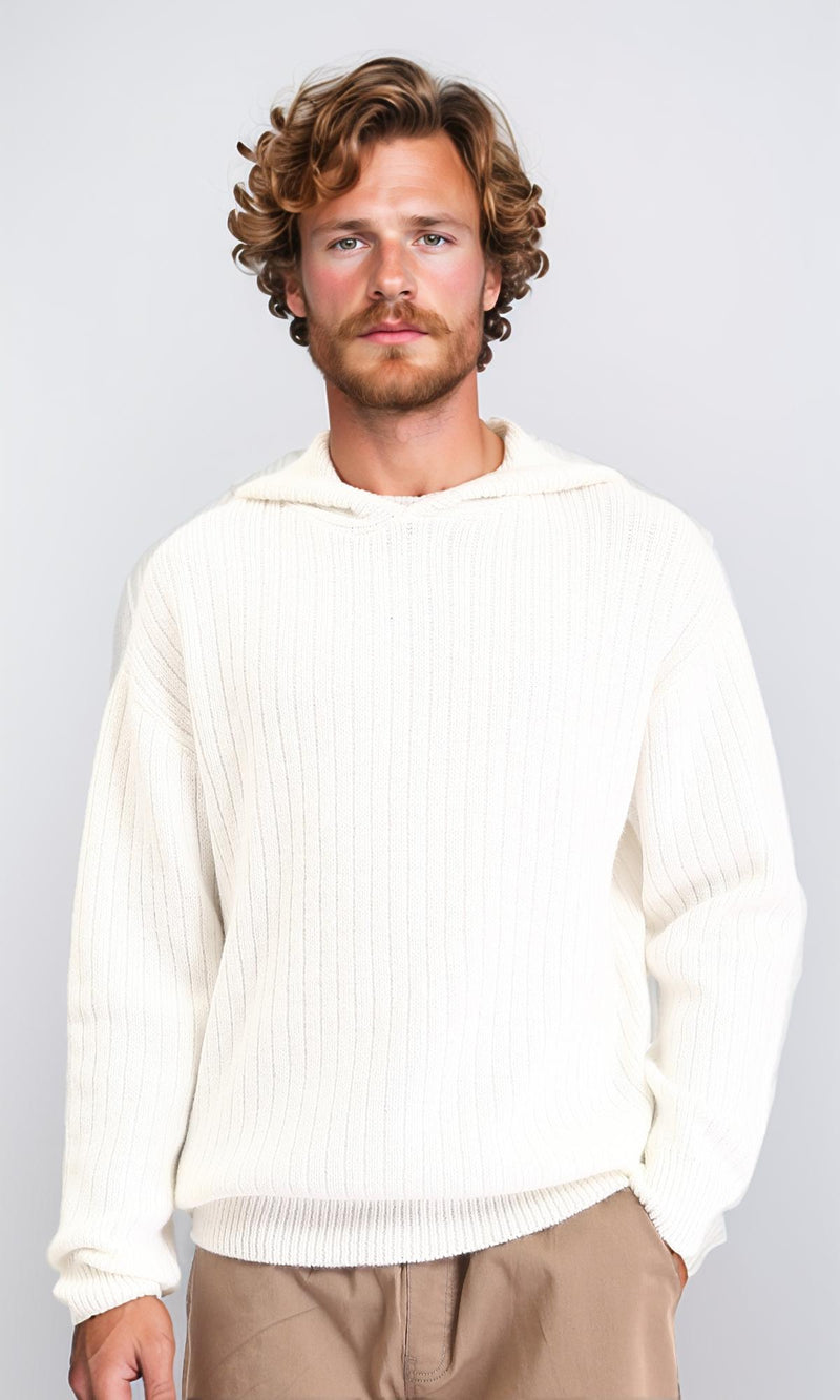 R211365 - Regular Fit Casual Hooded Pullover - Cream