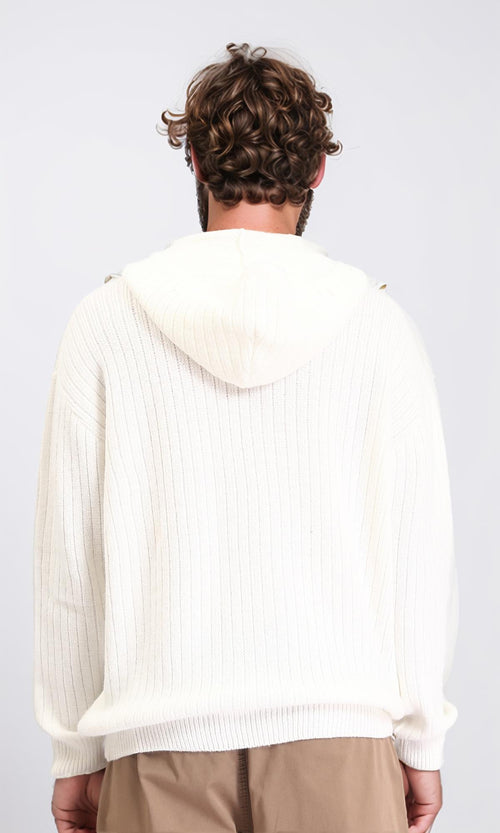 R211365 - Regular Fit Casual Hooded Pullover - Cream