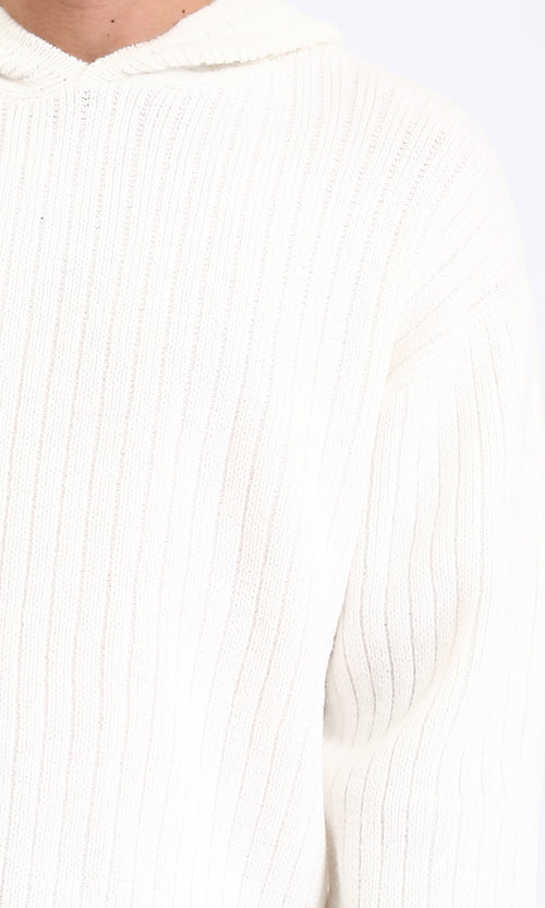 R211365 - Regular Fit Casual Hooded Pullover - Cream