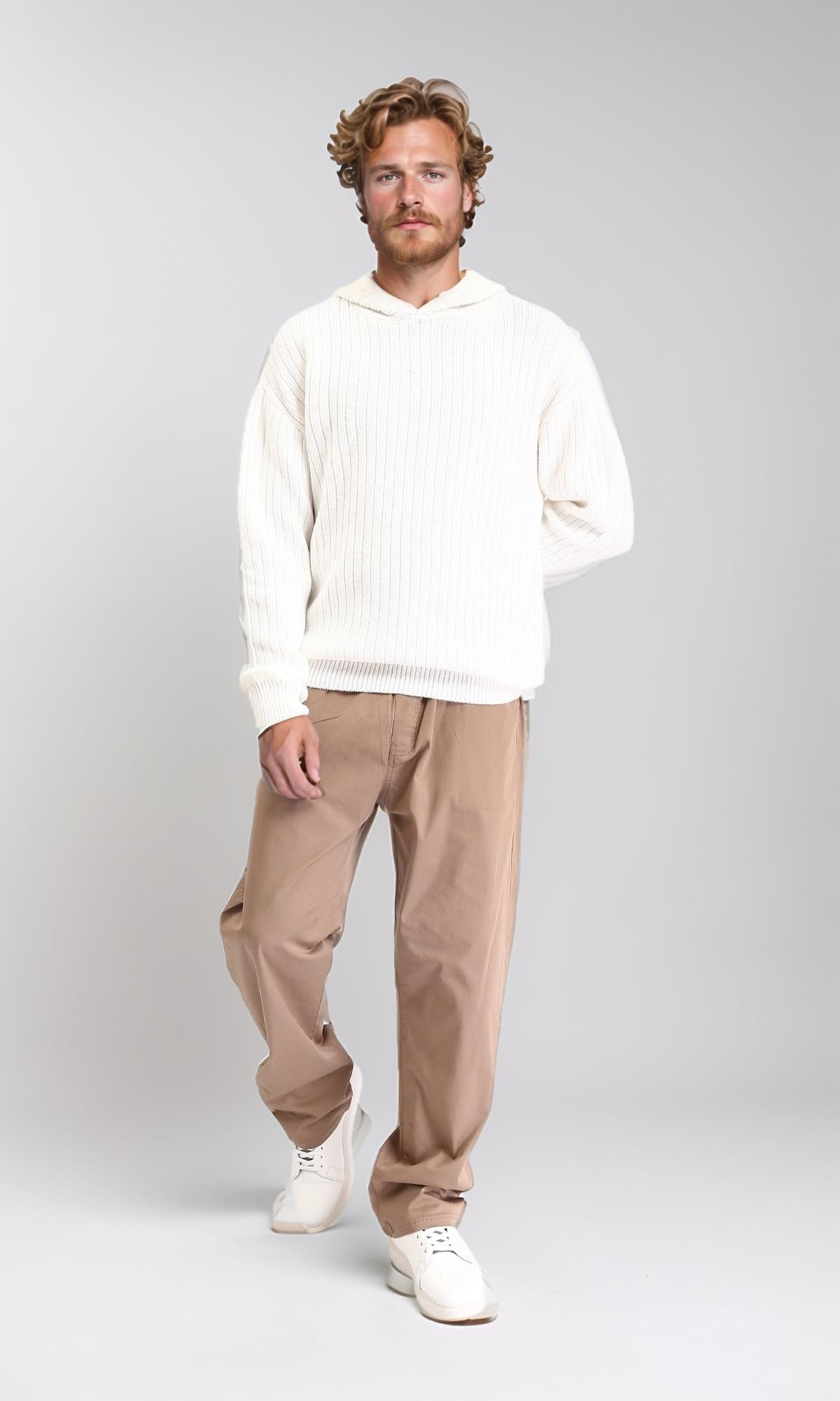 R211365 - Regular Fit Casual Hooded Pullover - Cream