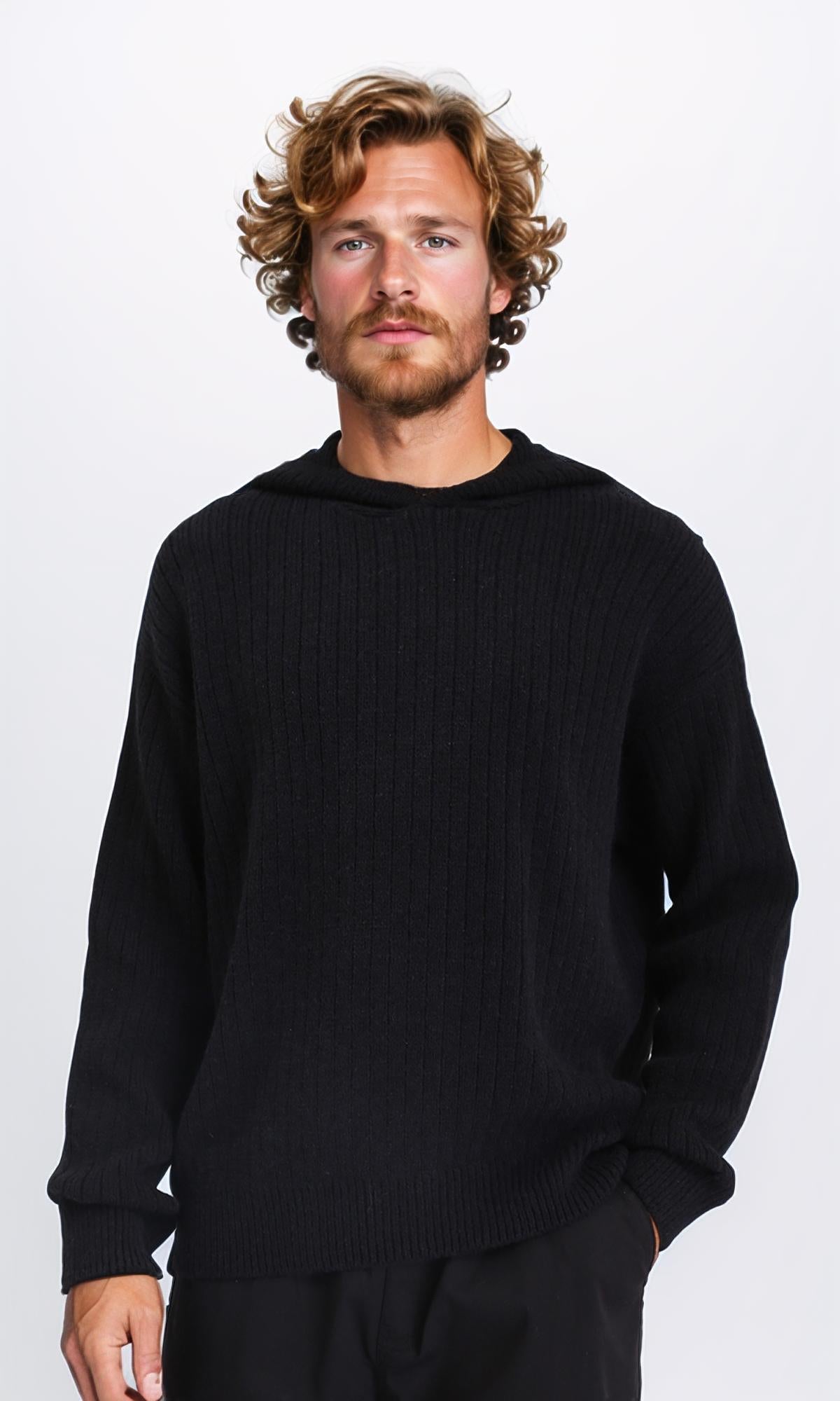 Regular Fit Casual Hooded Pullover - Black