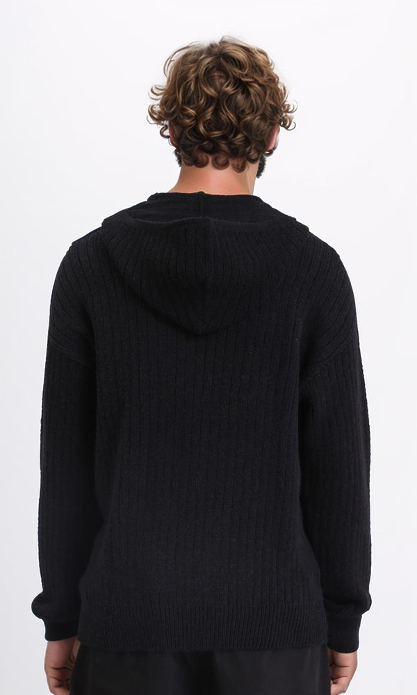 R211367 - Regular Fit Casual Hooded Pullover - Black