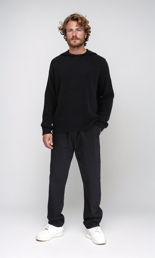 R211367 - Regular Fit Casual Hooded Pullover - Black