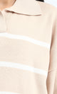 R211368 - Open Neck Long Sleeves Pullover - Beige & White