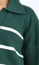 R211369 - Open Neck Long Sleeves Pullover - Dark Green & White