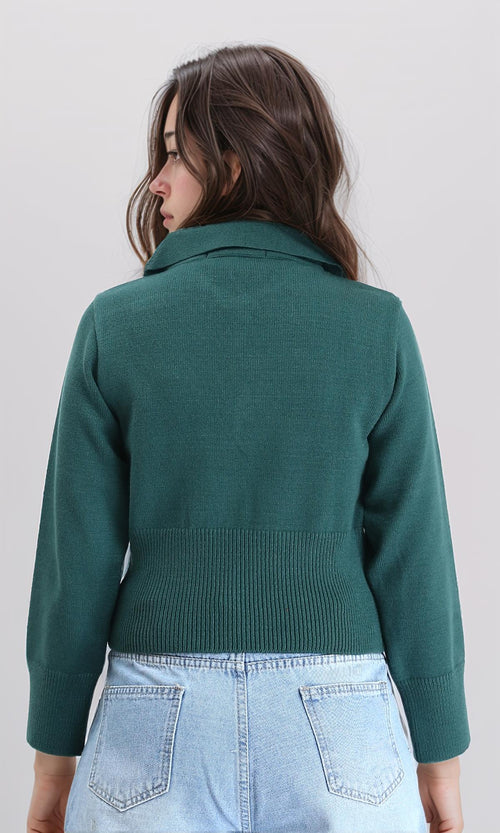 R211371 - Zipped Neck Regular Fit Pullover - Dark Green