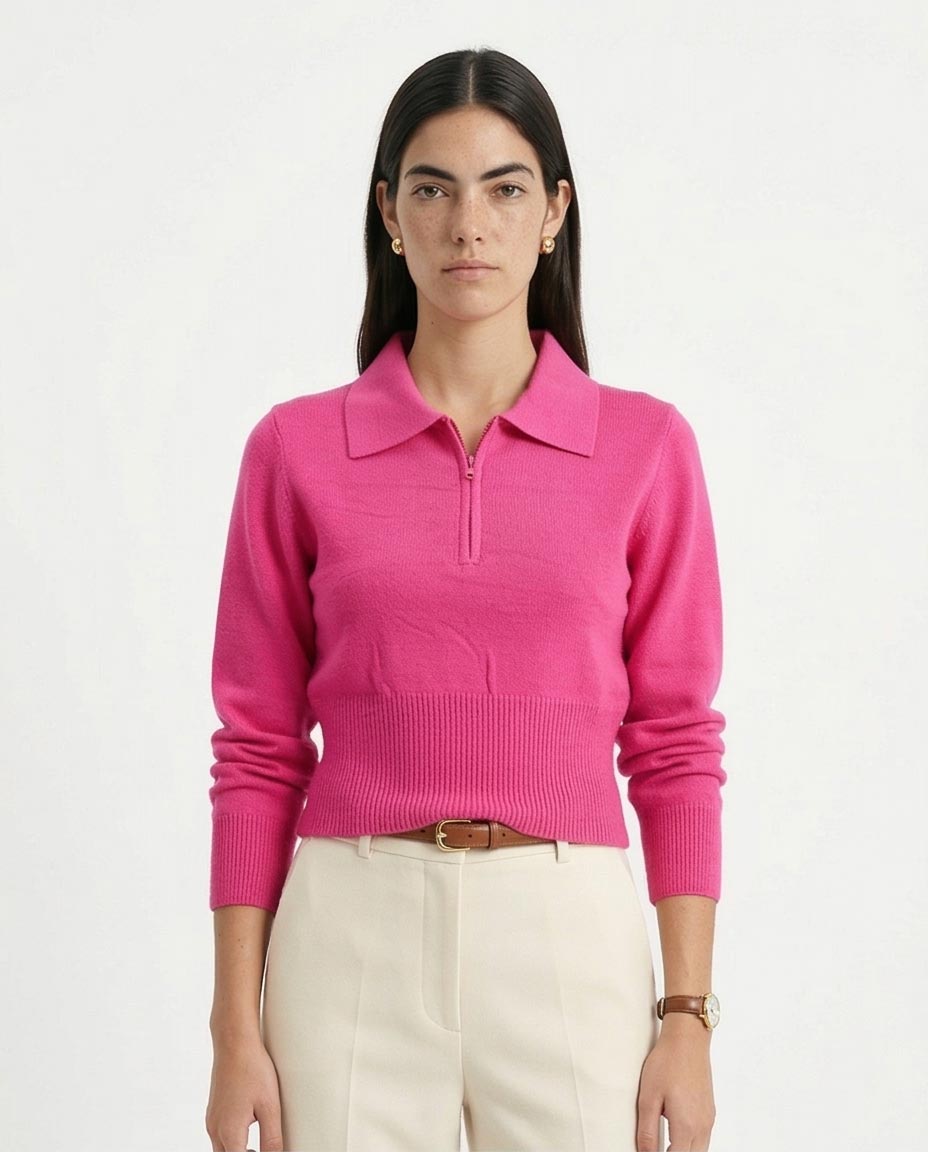 Ravin Women's Quarter-Zip Knit Polo Sweater - Fuchsia