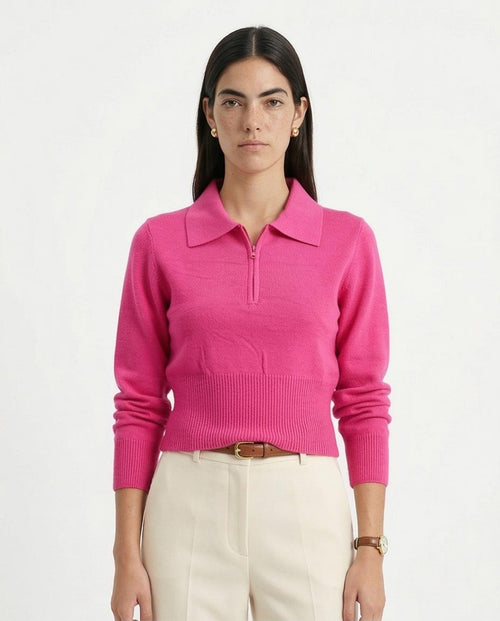 Ravin Women's Quarter-Zip Knit Polo Sweater - Fuchsia