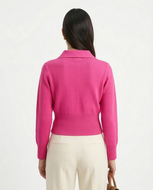 Ravin Women’s Quarter-Zip Knit Polo Sweater – Fuchsia - R211372