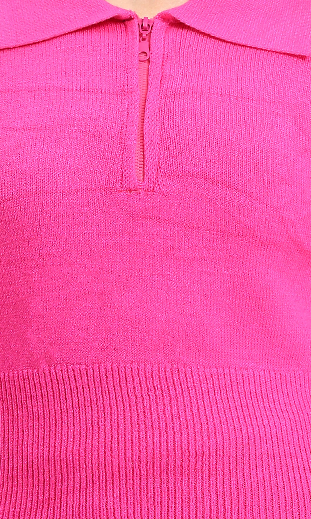 R211372 - Zipped Neck Regular Fit Pullover - Neon Fuchsia