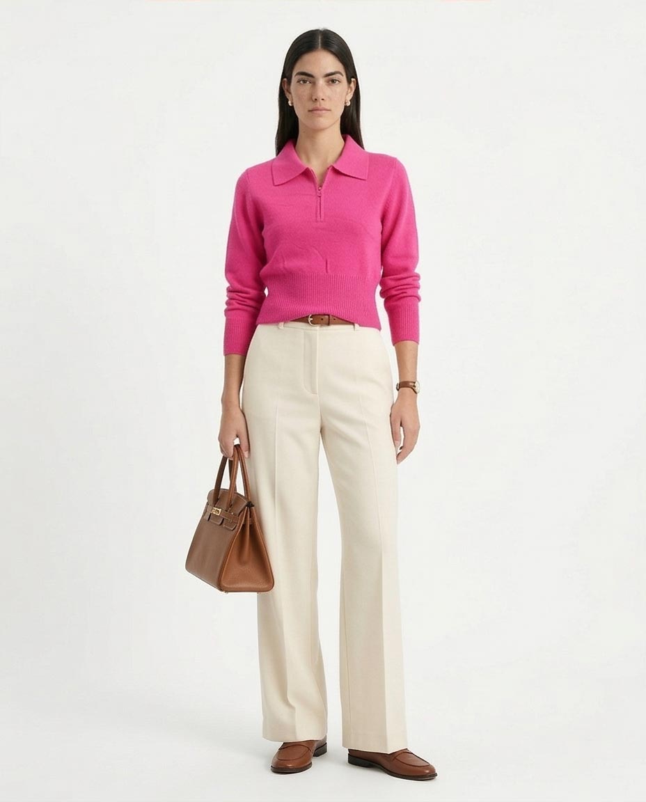 Ravin Women’s Quarter-Zip Knit Polo Sweater – Fuchsia - R211372