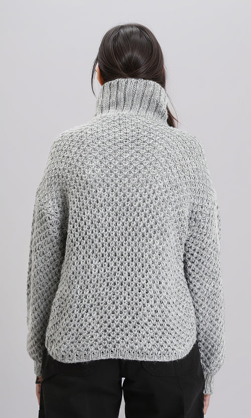 R211374 - Chunky Knit Pullover with High-Neck - Dark Grey