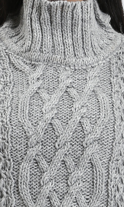 R211374 - Chunky Knit Pullover with High-Neck - Dark Grey