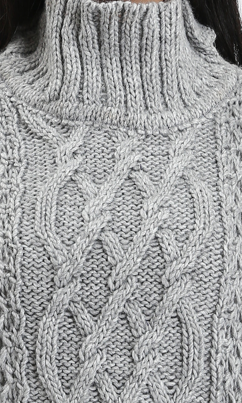 R211374 - Chunky Knit Pullover with High-Neck - Dark Grey