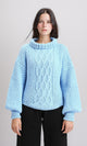 R211375 - Chunky Knit Pullover with High-Neck - Light Blue