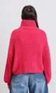 R211376 - Chunky Knit Pullover with High-Neck - Fuchsia