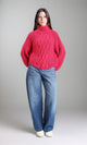 R211376 - Chunky Knit Pullover with High-Neck - Fuchsia