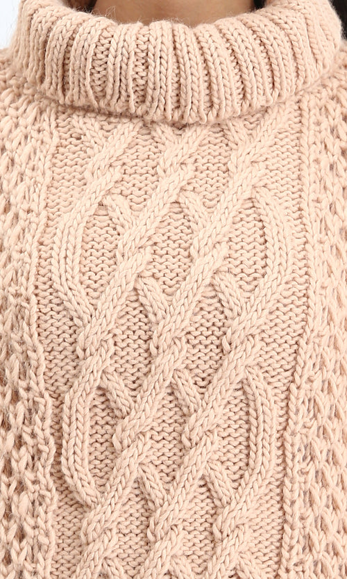 R211377 - Chunky Knit Pullover with High-Neck - Nude