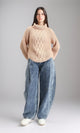 R211377 - Chunky Knit Pullover with High-Neck - Nude