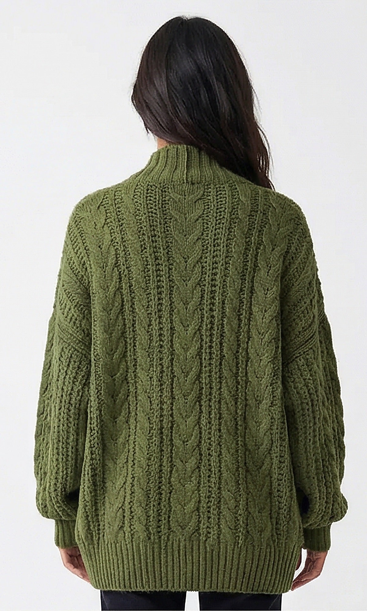 Olive Green Open Front Cable Knit Cardigan