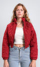 R211456 - Fashionable Zipped Short Quilted Jacket - Dark Red