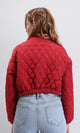 R211456 - Fashionable Zipped Short Quilted Jacket - Dark Red