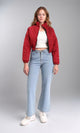 R211456 - Fashionable Zipped Short Quilted Jacket - Dark Red