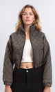 R211457 - Fashionable Zipped Short Quilted Jacket - Charcoal Grey