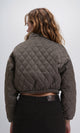 R211457 - Fashionable Zipped Short Quilted Jacket - Charcoal Grey