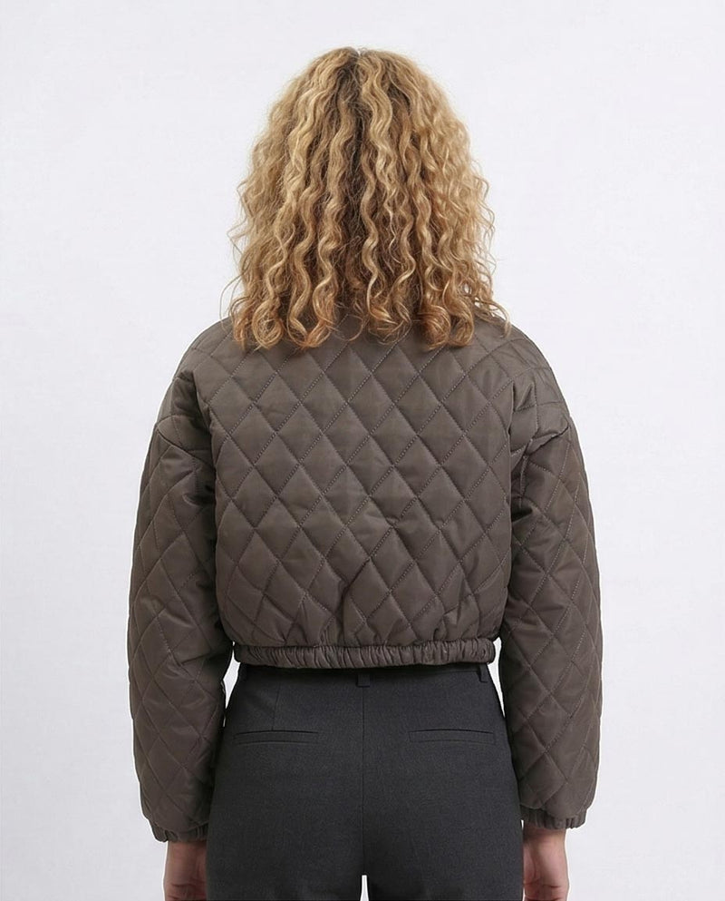 R211457 - Fashionable Zipped Short Quilted Jacket - Charcoal Grey