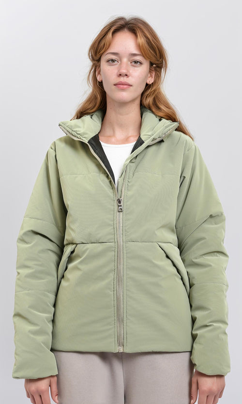 R211477 - Solid Bomber Jacket with Stand Collar - Light Mint