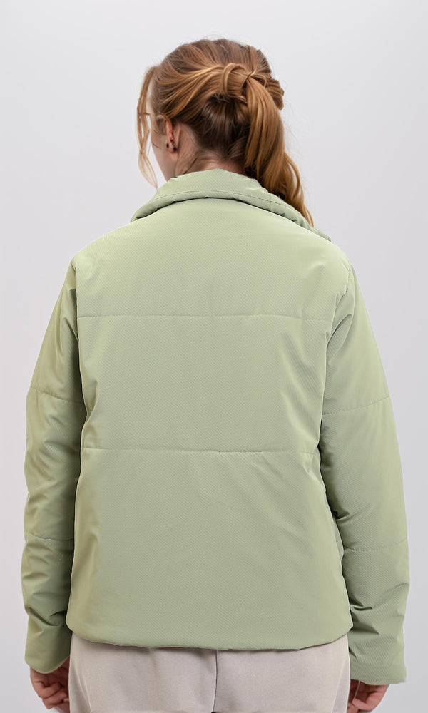 R211477 - Solid Bomber Jacket with Stand Collar - Light Mint
