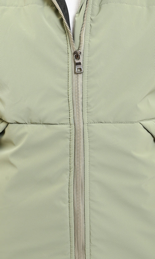 R211477 - Solid Bomber Jacket with Stand Collar - Light Mint