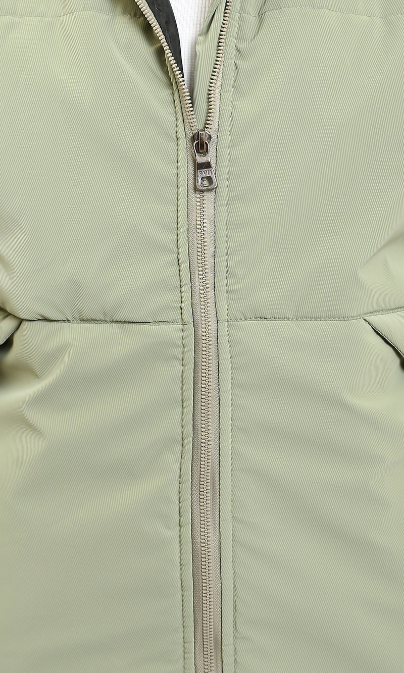 R211477 - Solid Bomber Jacket with Stand Collar - Light Mint
