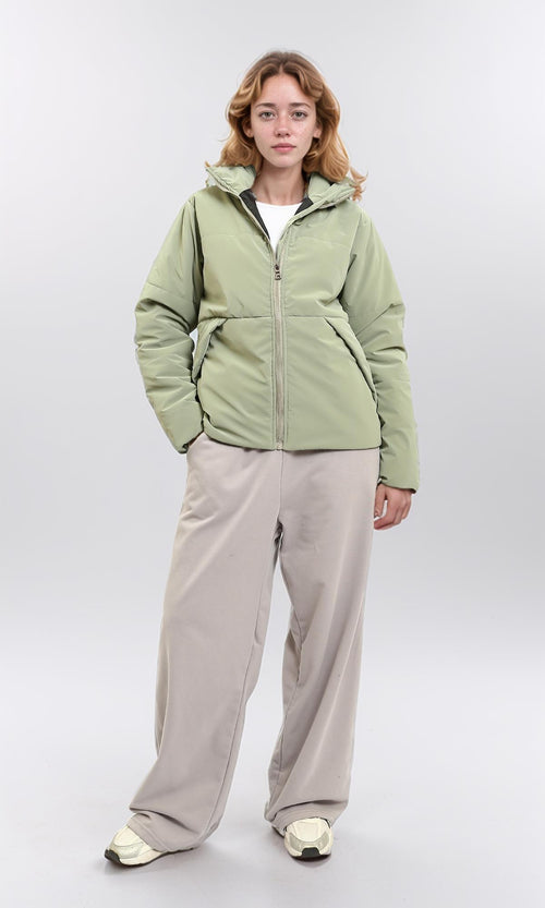 R211477 - Solid Bomber Jacket with Stand Collar - Light Mint