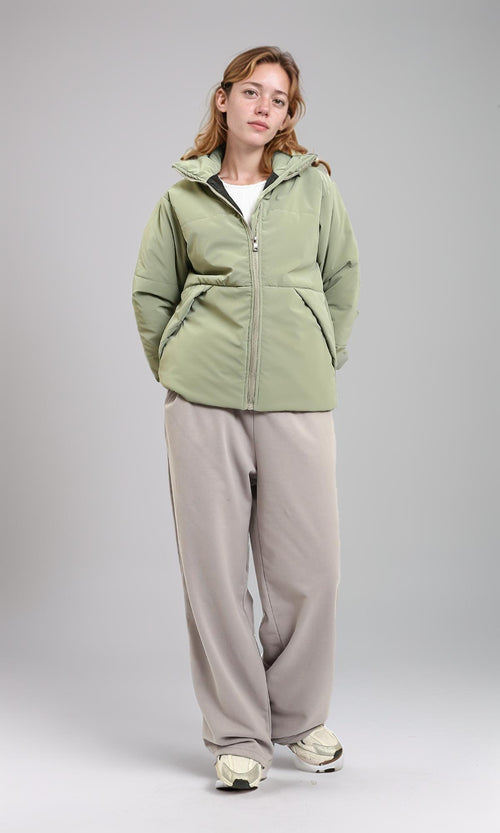 R211477 - Solid Bomber Jacket with Stand Collar - Light Mint